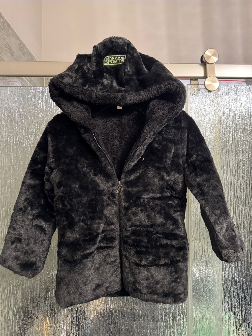 Kids Black Faux Fur Hooded Coat